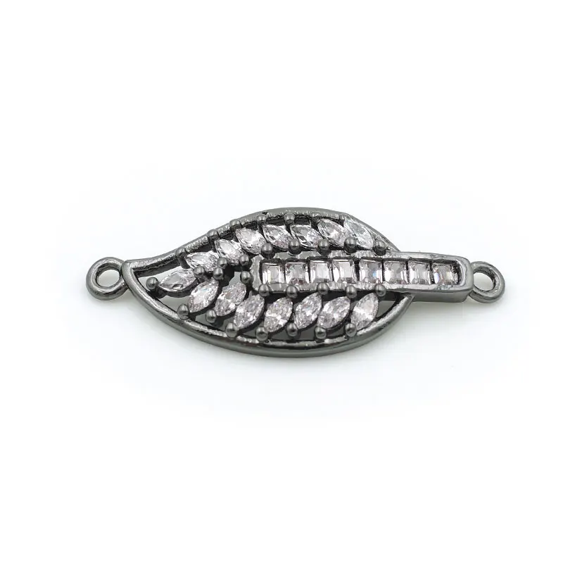 30*12*3 мм Micro Pave прозрачный CZ украшение в форме листка разъем подходит для мужчин и женщин для изготовления Браслеты ювелирные изделия - Окраска металла: Black