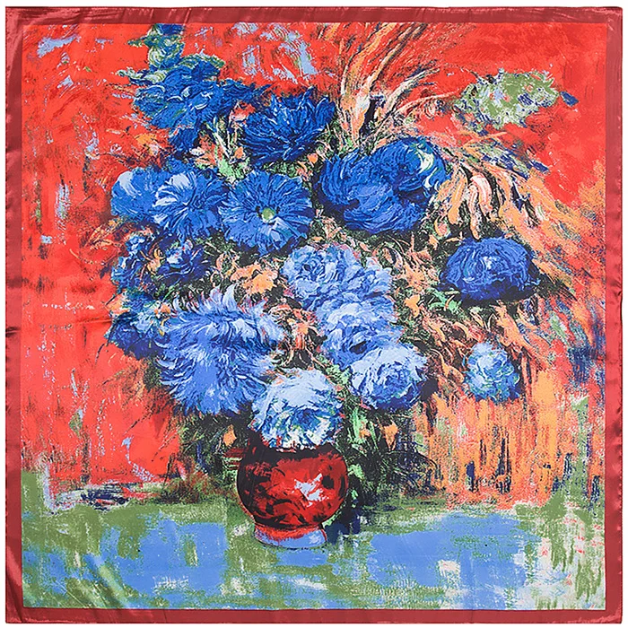 90 см* 90 см шарф Ван Гог картина Подсолнух Имитация шелковый шарф квадратный - Цвет: 1