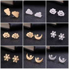 Teamer милые маленькие улыбающиеся лицо облако Луна Звезда Серьги-снежинки серьги для женщин из нержавеющей стали корейские серьги женские рождественские подарки