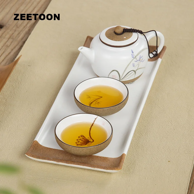 Japanese Coarse Pottery Hand Painted Lotus Tea Set Puer Black Tea Teiguanyin Oolong Kung Fu Tea Sets Teapot Teacup Tea Tray New Japanese Coarse Pottery Hand Painted Lotus Tea Set Puer Black Tea Teiguanyin Oolong Kung Fu Tea Sets Teapot Teacup Tea Tray New