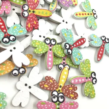 

100Pcs Mixed 2 Holes Multicolor Animal Dragonfly Shaped Wood Sewing Buttons Scrapbook Decor DIY Accessories 25x20mm WB354