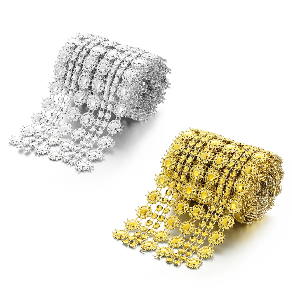 

Diamond Sun Flower mesh Roll DIY Decorations event party birthday Wedding festival table Cake Wrap Crystal Ribbons Tape tulle