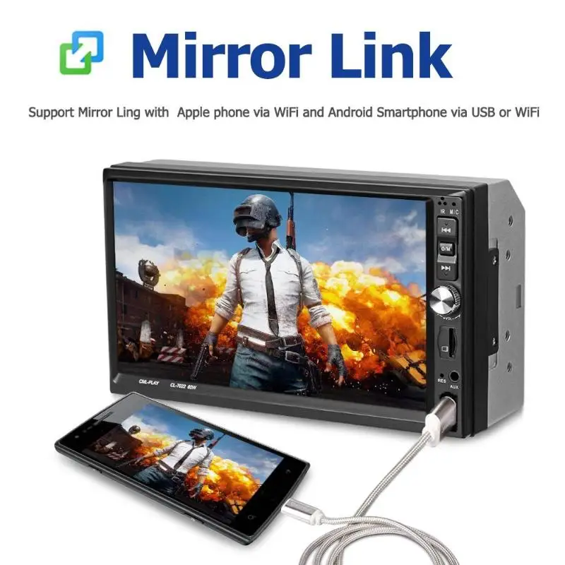 7022B 7 Inch 1024*600 Car Stereo MP5 Player Bluetooth FM Radio Head Unit Remote