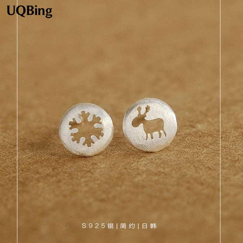 925 пробы серебряные асимметричные серьги-гвоздики с оленем и снежинками для женщин ювелирные изделия