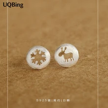 925 пробы серебряные асимметричные серьги-гвоздики с оленем и снежинками для женщин ювелирные изделия