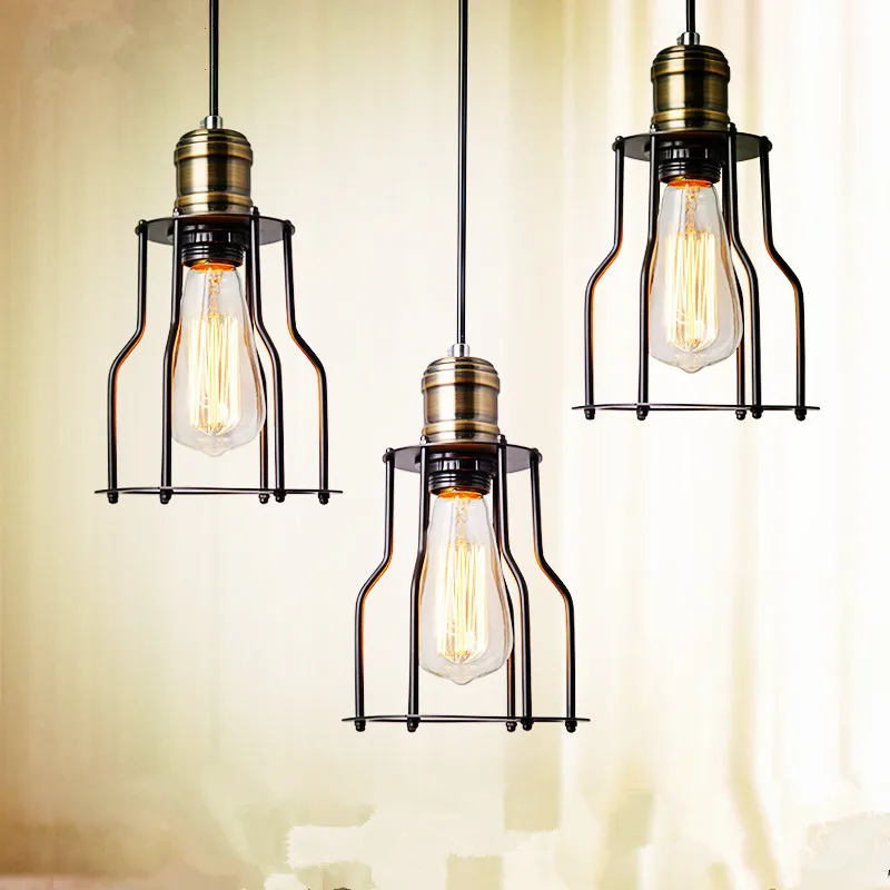 

Industrial Vintage Brushed Iron Cage Edison Light fixtures Island Light retro dining Pendant Light home decor rope lights