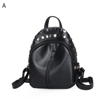 

Free shipping 100PCS/LOT Women Backpacks Rivet Zipper Pu Leather Student Backpack Preppy Fashion Bag Girls Women's Backpack B005