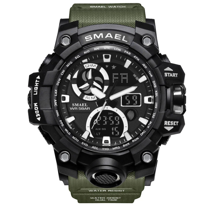 Army Green Genvivia мужские спортивные часы с двойным дисплеем Аналоговый Цифровой светодиодный Электронные наручные часы Мужские часы кожа коричневый# w35 - Цвет: Army Green