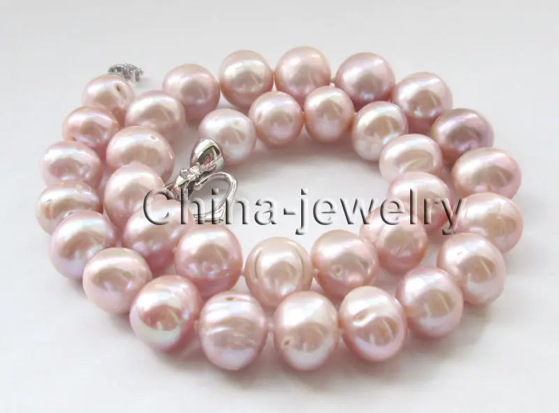 

P7532 - 18" 12-15mm 100% natural purple round freshwater pearl necklace - GP