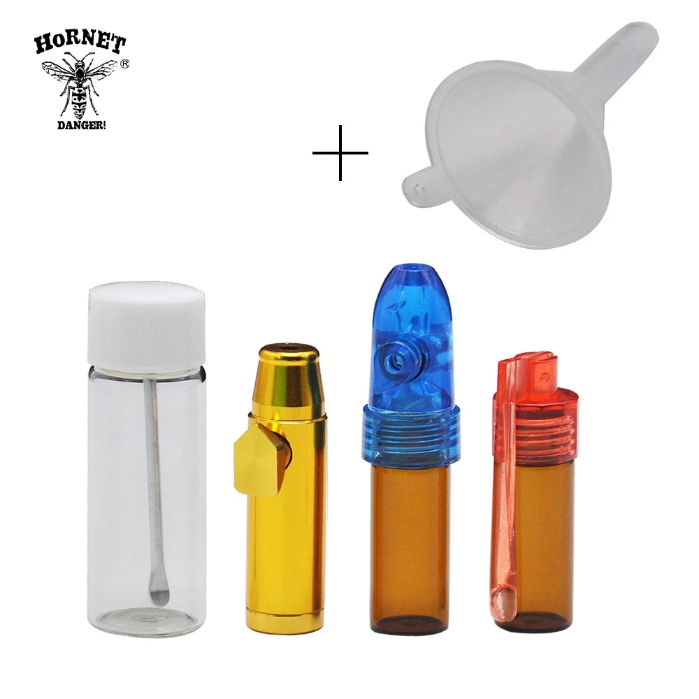 

HORNET 1set 4 Snuff Bullets Snuff Bottle with Spoon Inside Micro Funnel Snuff Snorter Dispenser Bullet Snuff Pipe Accessories