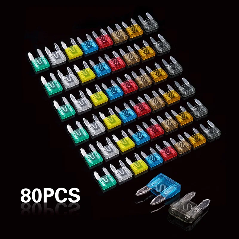 

80Pcs Assortment Car Blade Fuse Auto Standard Mini Fuse Boat Motorcycle Fuse 2/5/7.5/10/15/20/25/30 AMP Assortment Kit