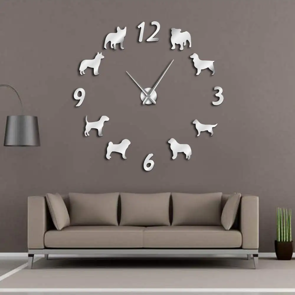 

DIY Different Dog Breed Large Wall Clock Modern Design de pared Pet Dog Animal 3D Watch Sticker Puppy Lover Gift Free shipping