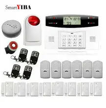 Kits SmartYIBA GSM SMS Alarmes Detector de Fumaça de Alarme Sirene de Flash Vermelho Infared PIR Para O Prompt de Voz Sistema de Alarme de Segurança Em Casa