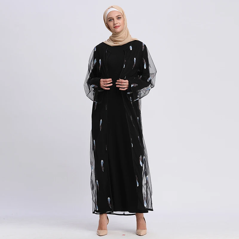 Buytize черные сетки с вышивкой перо креп Бохо плюс размер abaya Дубайский