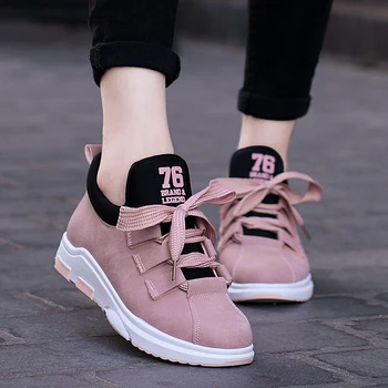 Cute Running Shoes for Women Lace Sports Sneakers Outdoor Trail Athletic Female PU GYM Flat Shoes Women Leather Shoes Sneakers