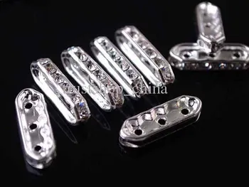 

Silver Plated Spacer Bars Fusiform 3 Holes White Clear Crystal Rhinestone Charm Finding Loose Beads 21x7.5mm 240 pcs/lot