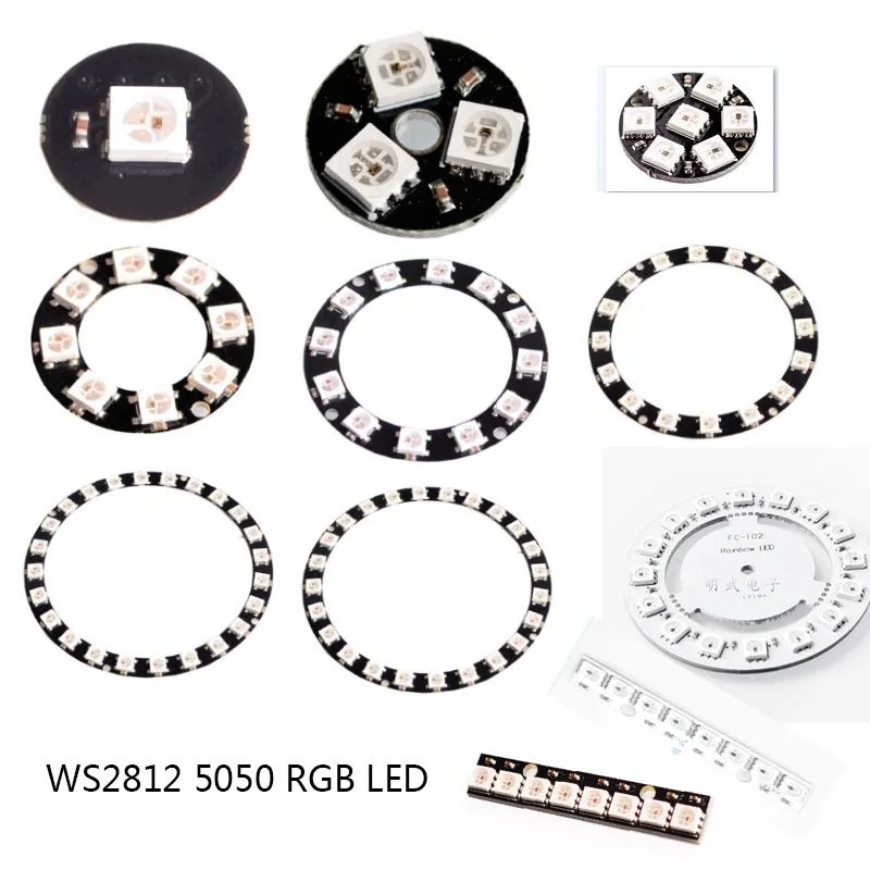 

Round 1 3 7 8 12 16 24 Bits LEDs WS2812 5050 RGB LED Ring Lamp Light with Integrated Drivers