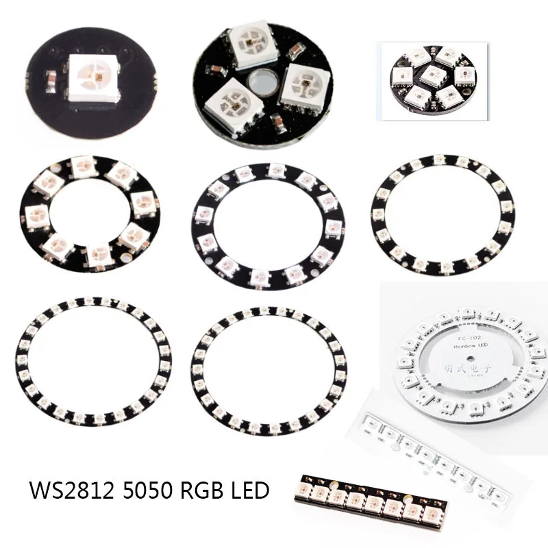 Круглые светодиодные кольцевые лампы WS2812 5050 RGB 1 3 7 8 12 16 24 бит со встроенными