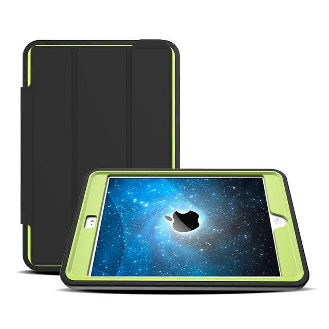 Роскошный деловой кожаный умный чехол для iPad Air 2 для iPad 6, безопасная броня, ударопрочный Прочный силиконовый Жесткий чехол+ стилус+ пленка - Цвет: Зеленый