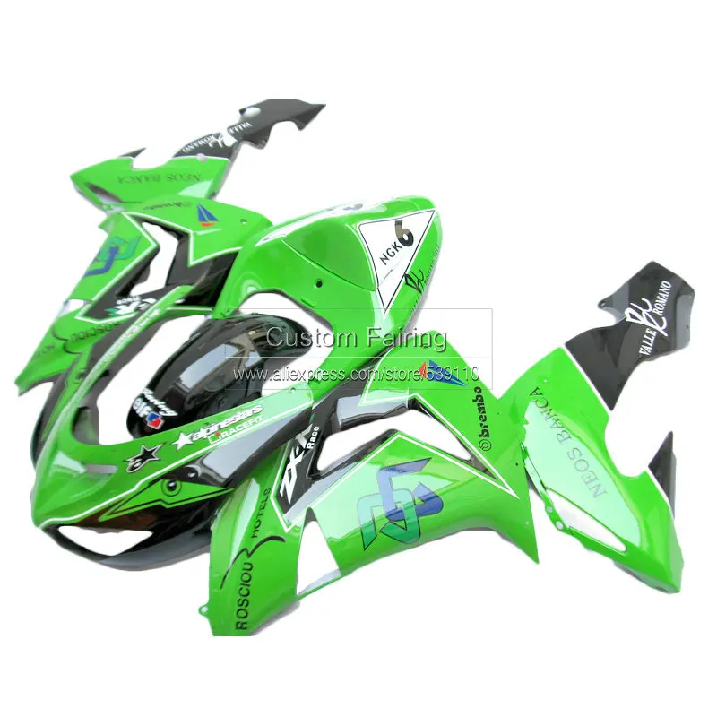Комплект обтекателей из АБС пластика для Kawasaki ZX10R zx 10r 2006 2007 Ninja зеленая черная