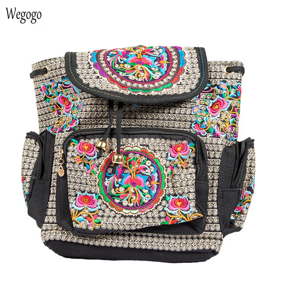 

New Vintage Women Backpack Flower Embroidered Shoulder Bag Canvas Embroidery Backpack Travel Bags Schoolbags Rucksack Mochila