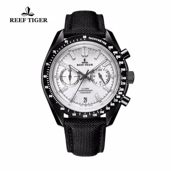 

2020 New Reef Tiger/RT Mens Designer Sport Watch with Date Black Steel White Dial Luminous Chronograph Watch RGA3033