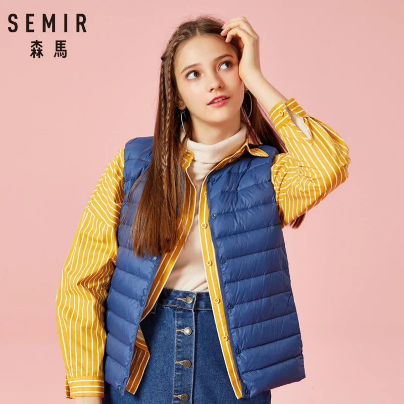 

SEMIR Women Packable Quilted Lightweight Down Vest with Slant Pocket Light Puffer Vest Chinlon Lined with Front Snap Closure