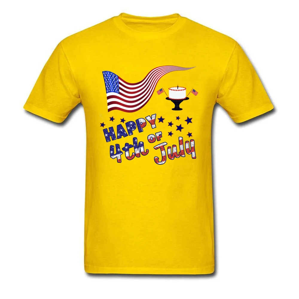 Casual Short Sleeve Tops Shirt VALENTINE DAY O Neck 100% Cotton Young T Shirt Normal Casual Tee-Shirts Graphic Happy 4th of July Flag Cake Independence Day yellow