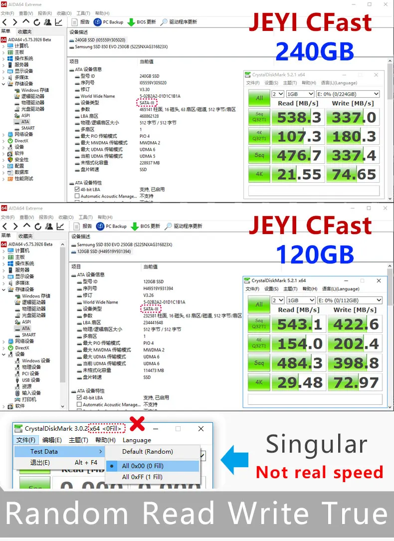 JEYI CFast частиц Цифровая видеокамера карты памяти SSD 120 г 240 г SATA3 CF2.0 Cfast2.1 Cfast2.0 Marvell Чипсет 3D TLC Flash