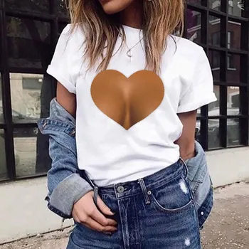 

3d Heart Printing T-shirts 2020 New Fashion O-neck Harajuku Tops & Tees Women Girl Summer Casual Crewneck Tops Tee Shirts