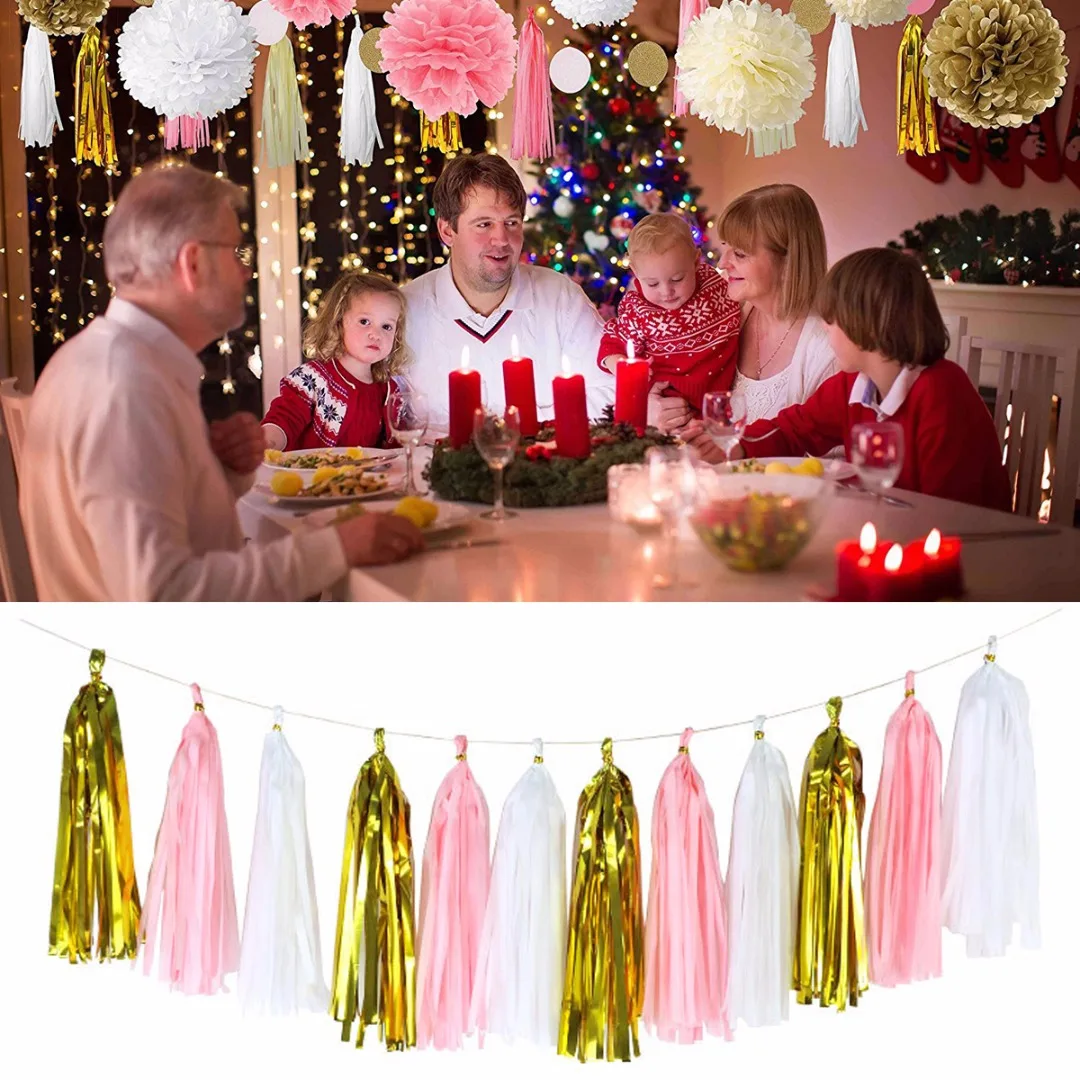 15Pcs/Set DIY Tissue Paper Pom Poms Tassel Garland Bunting Wedding Birthday Party Decor