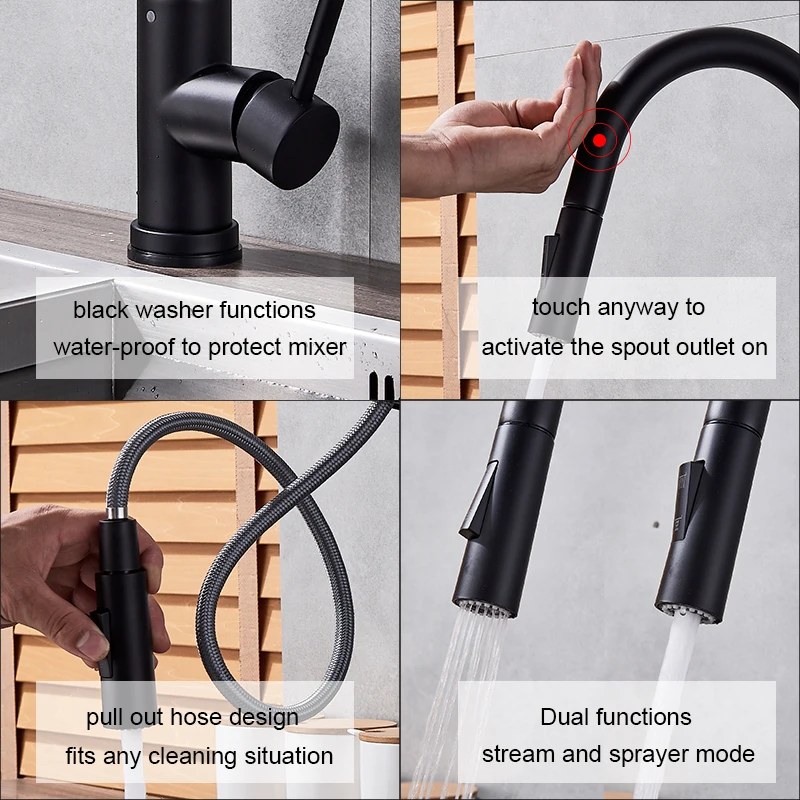 Quyanre Matte Black Sensor Kitchen Faucet Sensitive Smart Touch Control Faucet Mixer Tap Touch Sensor Smart Black Kitchen Tap2