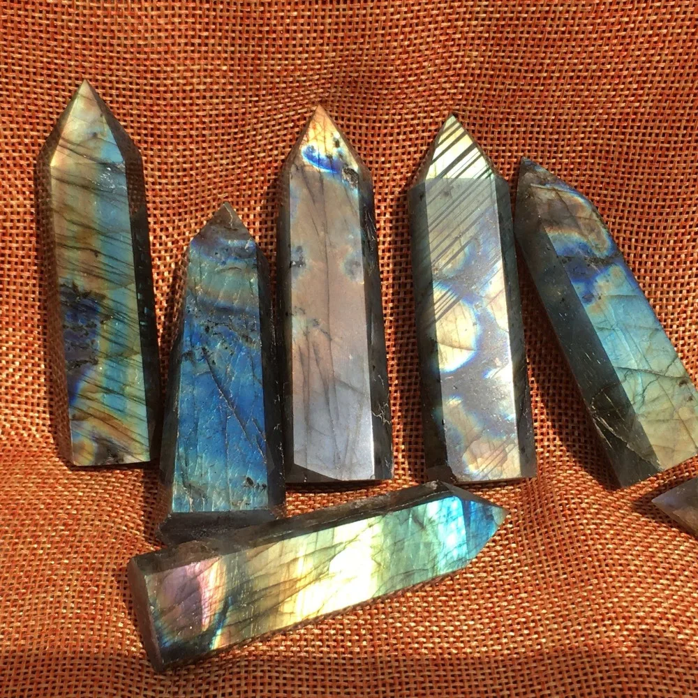 

6pcs Natural labradorite obelisk quartz crystal wand point healing stones for gifts