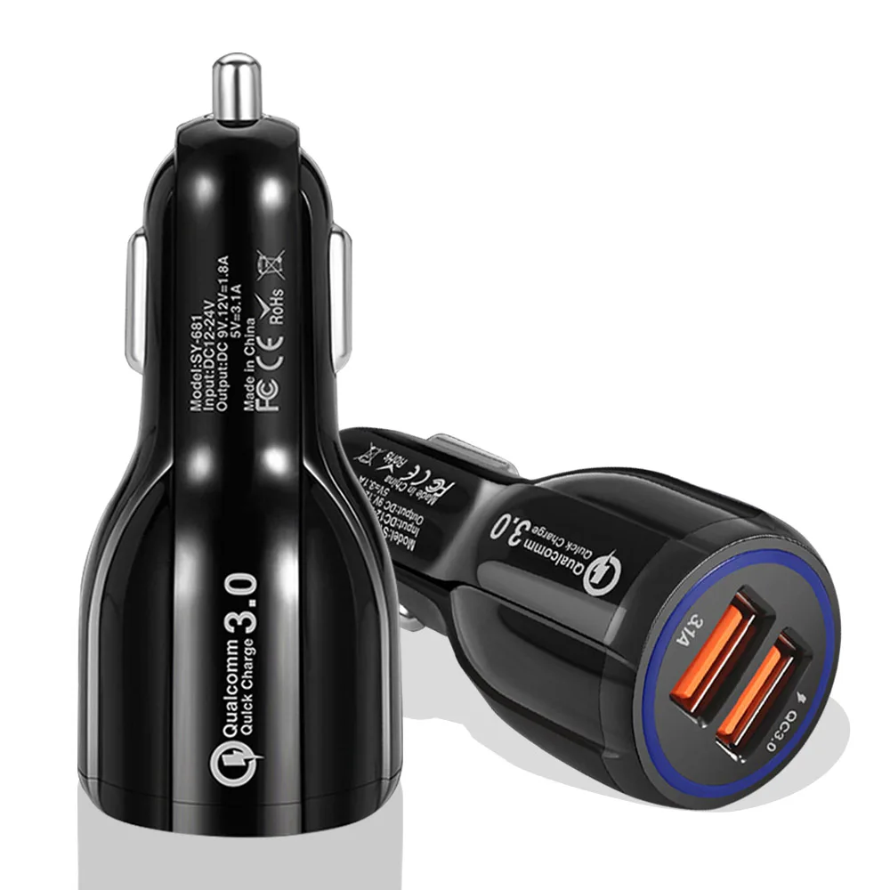 

Universal Dual USB Car Charger 2.4A QC 3.0 Fast Portable Charging for Iphone 8 Samsung Xiaomi Tablet USB Port LED Quick Charger