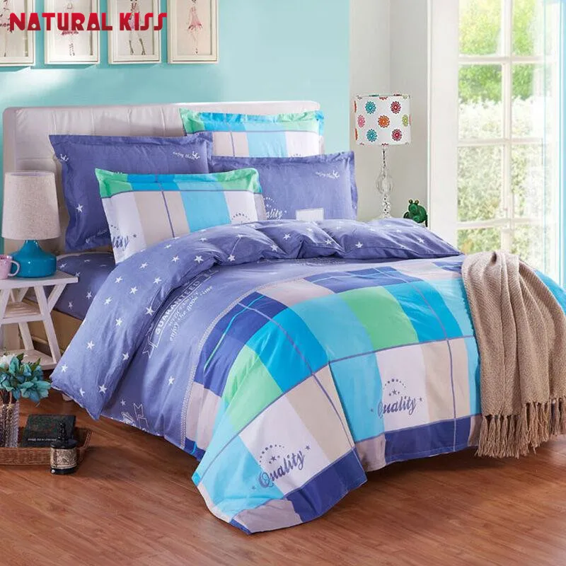 

Simple Stripe Style1.8 Meters Bed Bedding Set Polyester Cotton Bed Linen Set 4pcs Family Bed Size Blue Duvet Cover Bed Sheet Set