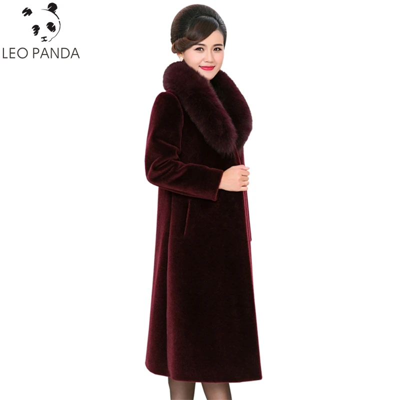 

Women Winter Sheep Shearling Fur Coat Large Natural Fox Fur Collar Long Thick Warm Real Fur Coats Plus Size Genuine Wool Jacket