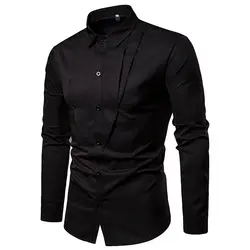 Черный Slim Fit платье рубашка Для мужчин 2019 Фирменная Новинка Для мужчин рубашка-смокинг Бизнес Свадебные Мужская рубашка в стиле кэжуал Camisa
