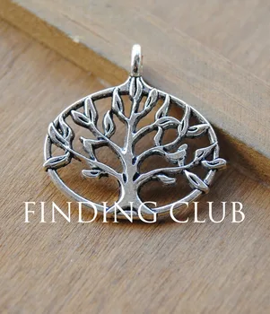 

20pcs17x27mm Metal Alloy Silver Color Filigree Tree Charm Round Hollow pendant for bracelet A128