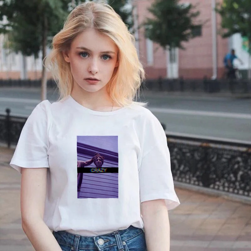 Harajuku female T-shirt medusa head statue versace kawaii michaelangelo Sistina Funny Women
