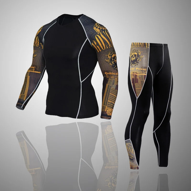 Зимние комплекты термобелья мужской спортивный костюм компрессионный ММА Рашгард мужской спортивный костюм для бега спортивный костюм флисовые кальсоны