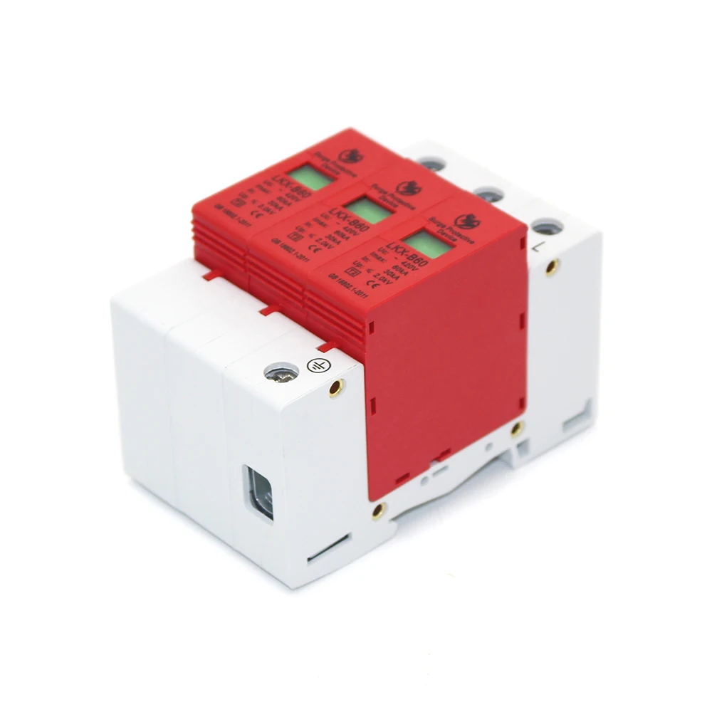 B60-3P 30KA~ 60KA~ 385 V AC SPD House Защита от перенапряжения защитное Низковольтное предохранительное устройство 2 P+ N защита от молнии