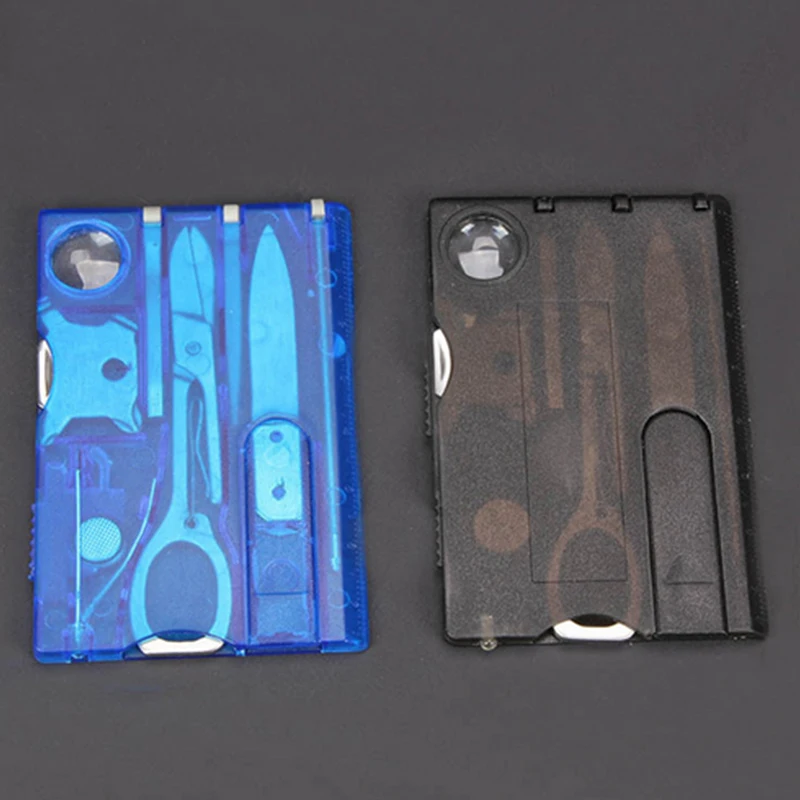 

9 in 1 Handy Multifunctional Travel Outdoor Survival kamp malzemeleri Card Knife LED Light Magnifier Camping Kit Set