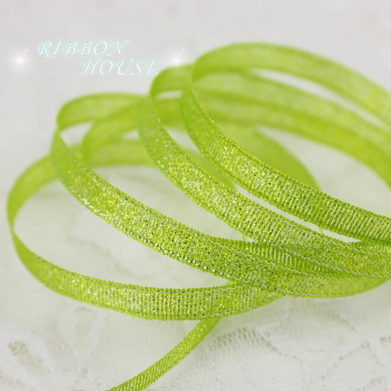 

(25 yards/lot) 1/4'' (6mm) Bright Green polyester ribbon Christmas packaging ribbon high-grade quality squares ribbons