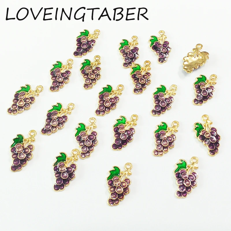 

Newest 15mm*9mm 30pcs/lot Enamel Grape Small Charm Pendants For Making Handmade Bracelet DIY Accessories