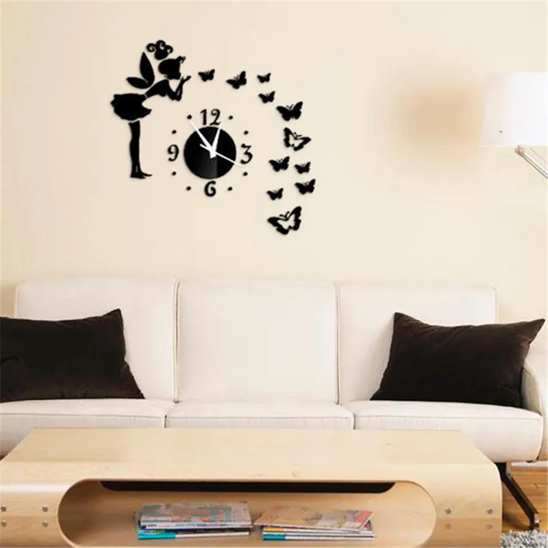 

Creative 3D Wall Clocks Quartz Acrylic Wall Clock Mirror Fairy Sticker Kids Decor Watch Home Living Room Decoration