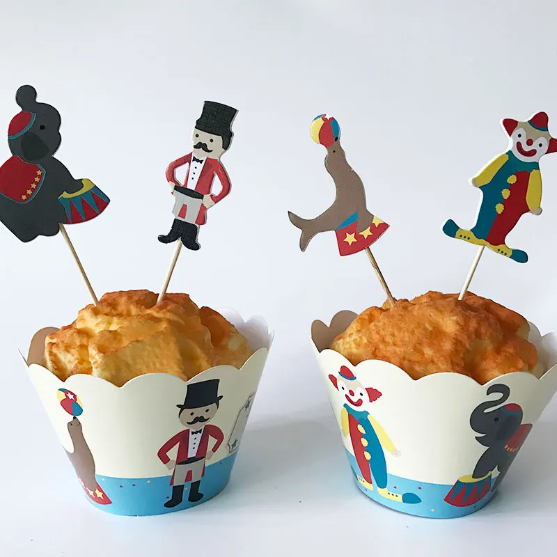 12sets Circus Theme Party Supplies Cartoon Cupcake