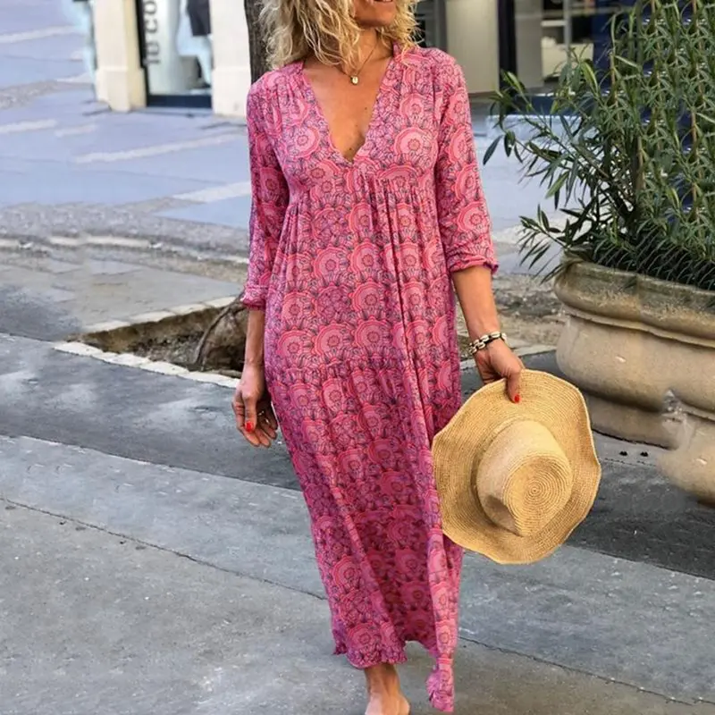 

Boho Sexy High Street Travel Beach Orange Plus Size Party Women Long Dresses Casual High Waist Geometric Print Female Dress 2019