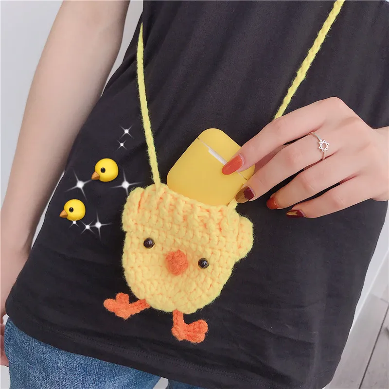 

Cute Woolen Earphone Case for Apple Airpods Bluetooth Headphone Bag Cover for Huawei Flypods pro Freebuds 2 with Shoulder Strap