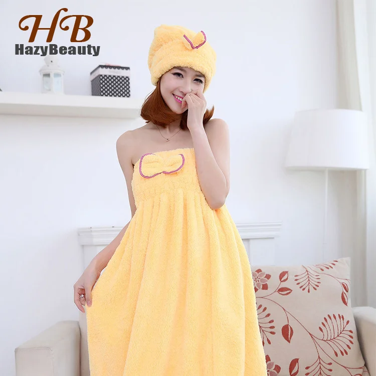 

HazyBeauty 140*75cm Women Sexy Wearable Absorbent Bath Towel+Hair Cap Bathroom Towel Set Wrap Bathrobe Spa Skirt for Adults