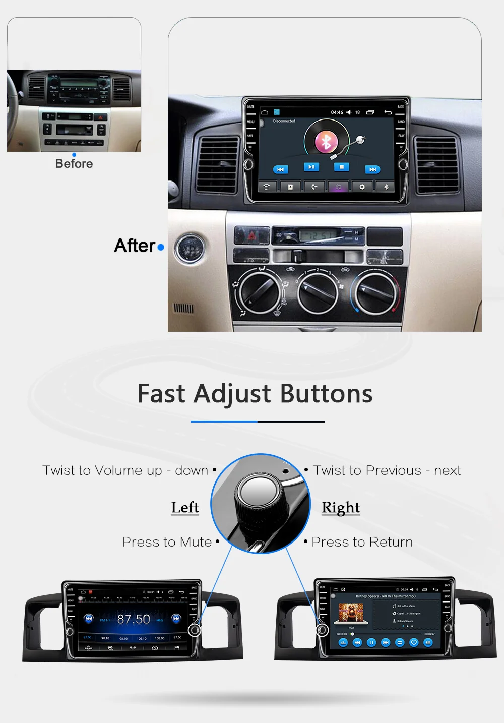 Best FUNROVER IPS Screen Android 8.0 car multimedia player dvd GPS auto Radio for toyota Corolla E120 e 120 BYD F3 WIFI stereo DSP 4G 9